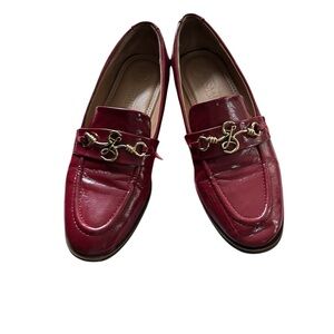 Sam & Libby Red Patent Loafers with Gold Chain Accent